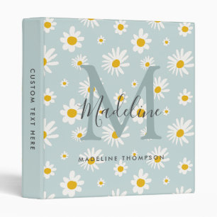 Chic Daisy Flower Elegant Script Teal Monogram Binder