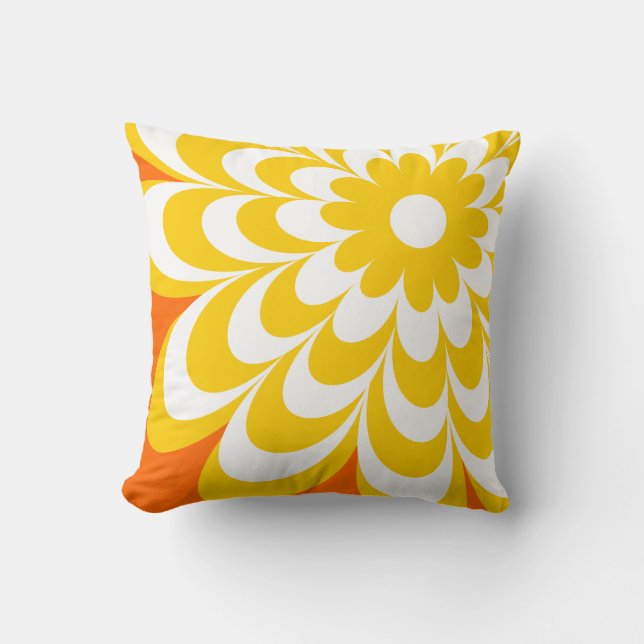 Chic Daisy Personalized Throw Pillow - Orange (Front)