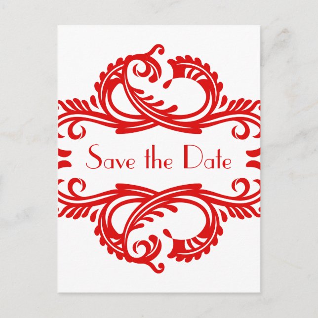 Chic Damask Enregistrer la date carte postale, rou (Devant)