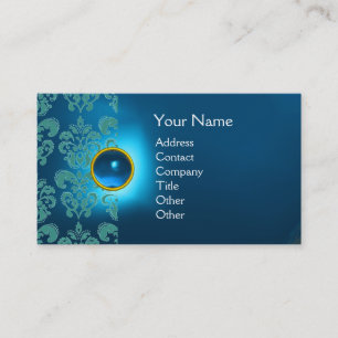 CHIC DAMASK GEM  MONOGRAM blue Business Card