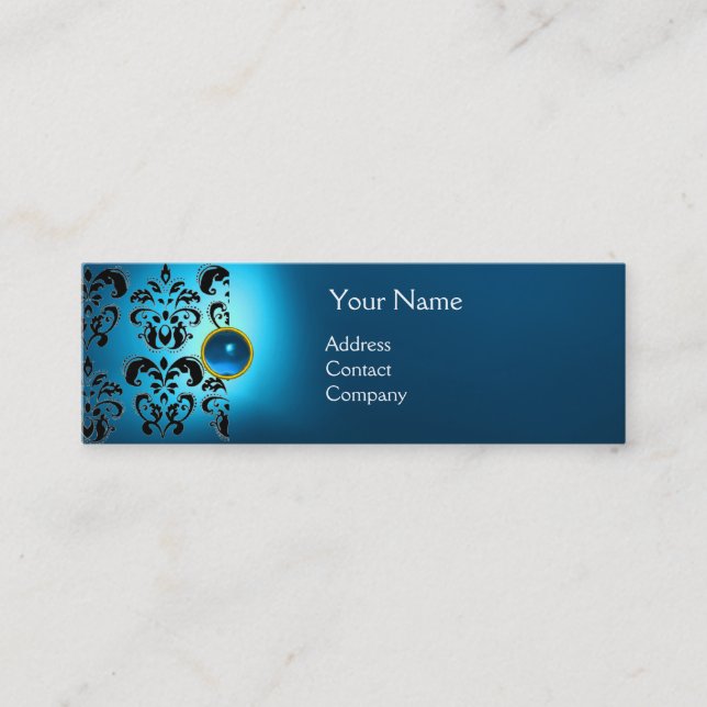 CHIC DAMASK GEM  MONOGRAM blue Mini Business Card (Front)
