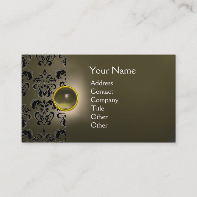 CHIC DAMASK GEM  MONOGRAM grey Business Card (Front)