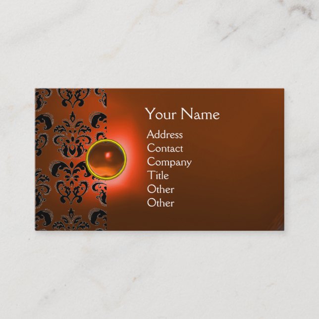 CHIC DAMASK GEM  MONOGRAM orange Business Card (Front)