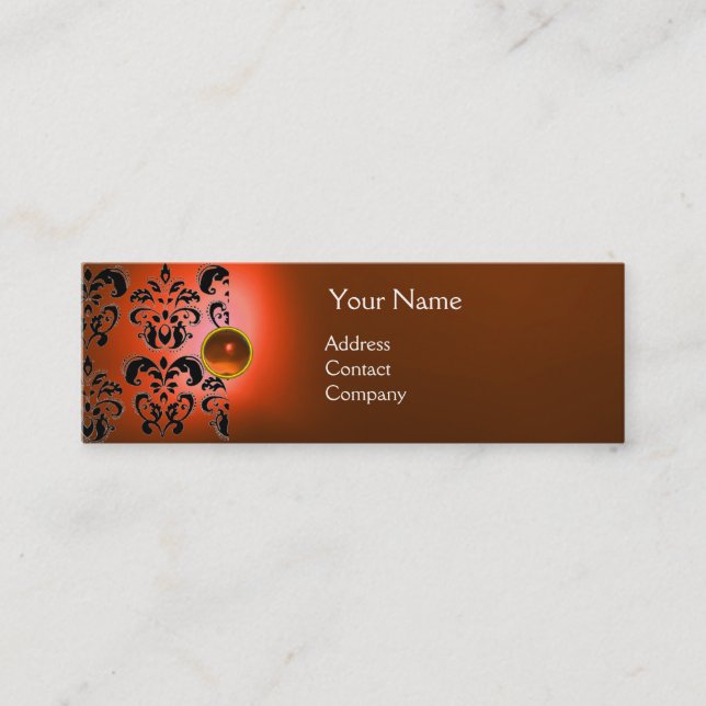 CHIC DAMASK GEM  MONOGRAM orange Mini Business Card (Front)