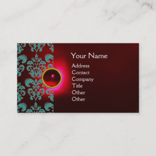 CHIC DAMASK GEM  MONOGRAM red burgundy blue Business Card