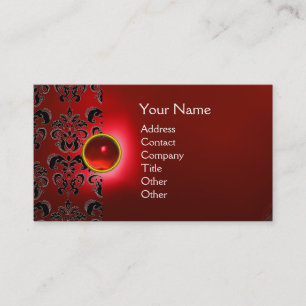 CHIC DAMASK GEM  MONOGRAM red Business Card
