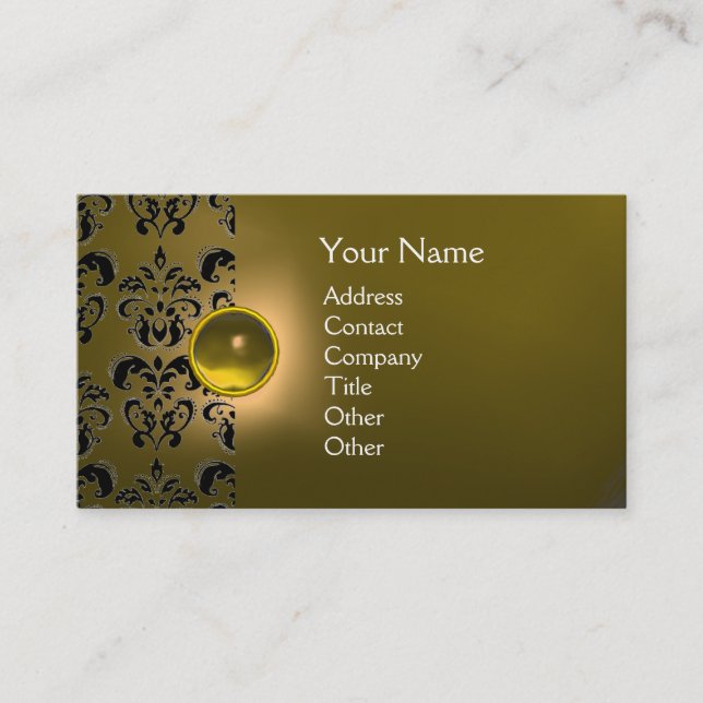 CHIC DAMASK GEM  MONOGRAM yellow Business Card (Front)