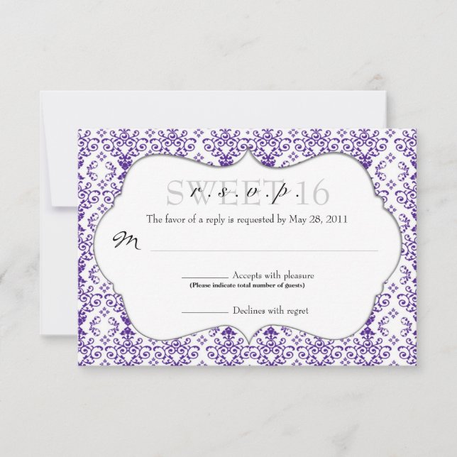 Chic Damask RSVP [Purple] Card (Front)