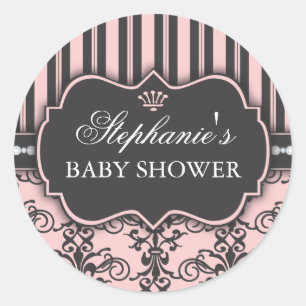 Chic Damask & Stripe Baby shower Favoriser Sticker