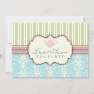 Chic Damask & Stripe Bridal Shower Tea Invitation