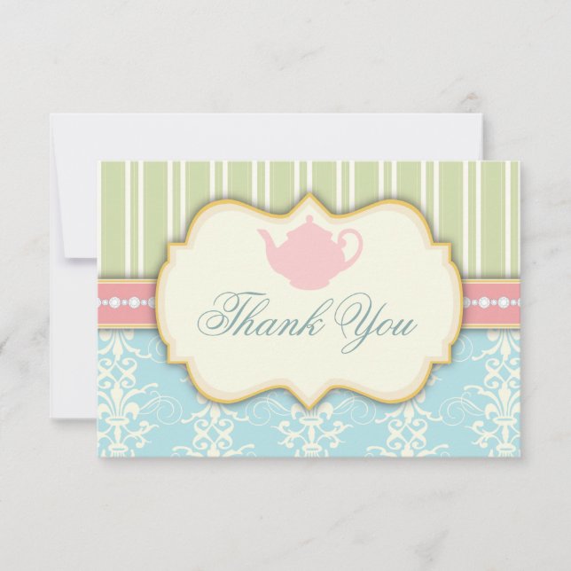 Chic Damask & Stripe Bridal Shower Tea Invitation (Front)