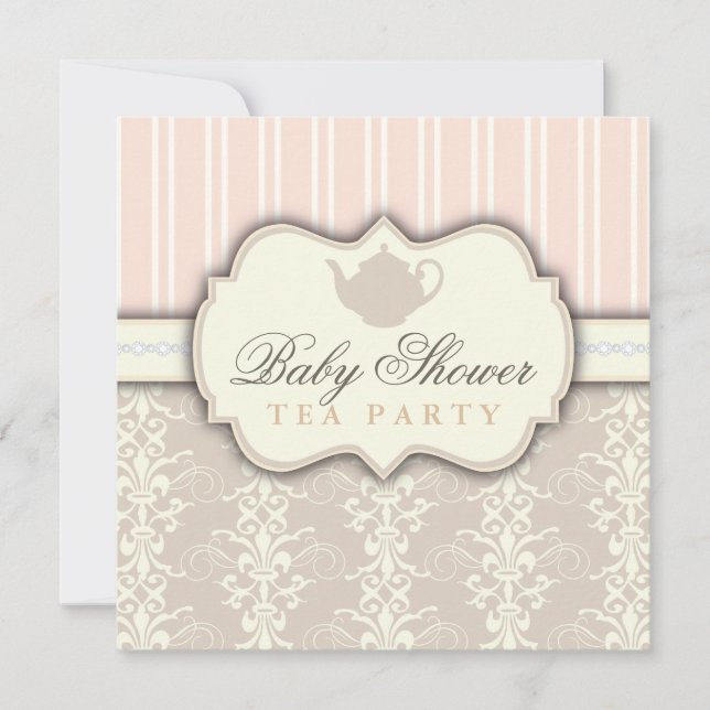 Chic Damask Vintage Baby Shower Tea Invitation (Front)