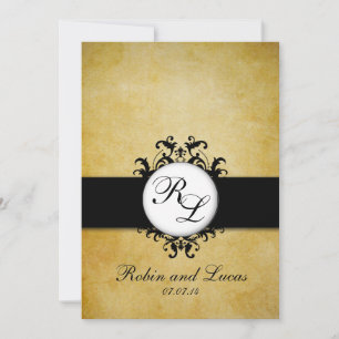 Chic Damask Vintage Monogram Wedding Invitation