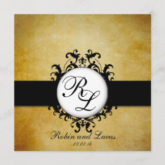 Chic Damask Vintage Monogram Wedding Invitation