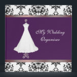 Chic Damask Wedding Organizer Binder<br><div class="desc">Avery three ring Binder with pretty graphics of a black on white damask design on top and bottom, edged with satin looking ribbon. In the middle of this pretty binder is a lovely wedding gown on an ornate stand, against a purple background, text reads My Wedding Organizer. Great as a...</div>