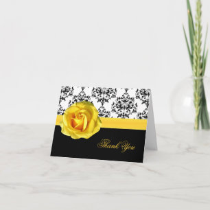 Chic Damask & Yellow Rose Carte de remerciements
