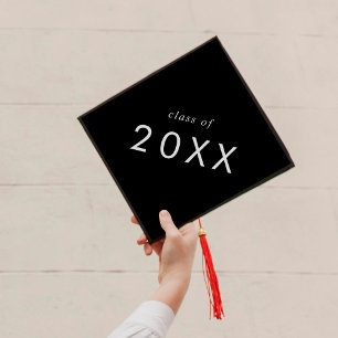 Chic Dark Black Class Year Graduation Cap Topper