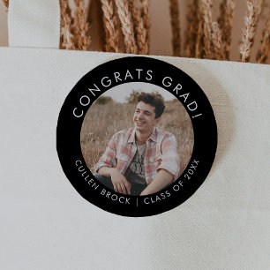 Chic Dark Black Congrats Grad Photo Graduation 2 Inch Round Button