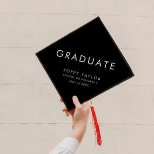 Chic Dark Black Graduate Name and Class Year Graduation Cap Topper