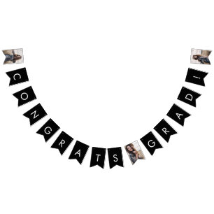 Chic Dark Black Photo Congrats Grad Graduation Bunting Flags