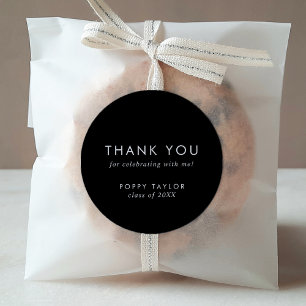 Chic Dark Black Thank You Graduation Favor Sticker