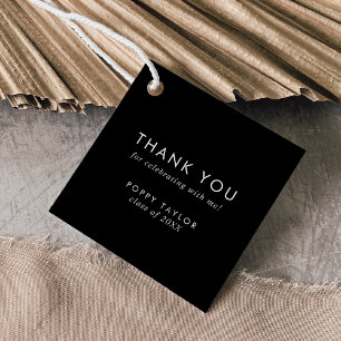 Chic Dark Black Thank You Graduation Favour Tags
