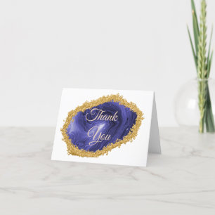 Chic Dark Blue Agate Gold Gilded Thank You  Card
