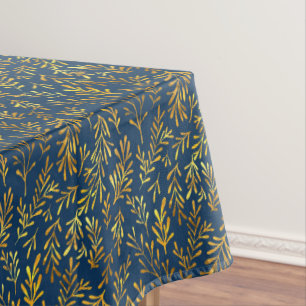 Chic Dark Blue Gold Leaf Fall Autumn Pattern Tablecloth