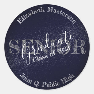 Chic Dark Blue Graduation Graduate Senior Class Classic Round Sticker