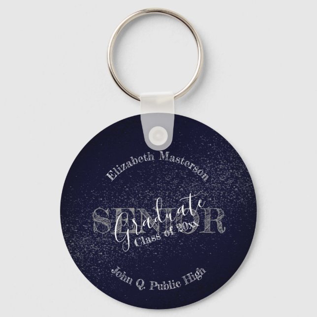 Chic Dark Blue Graduation Graduate Senior Class Keychain (Front)