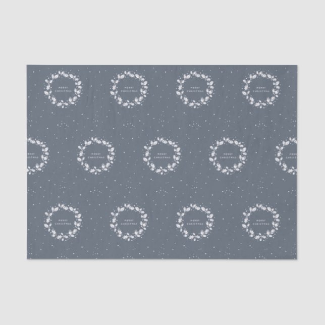 Chic Dark Blue Grey + White Christmas Holly Wreath Tissue Paper (Front)
