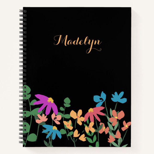 Chic Dark Colourful floral pattern personalized Notebook (Front)