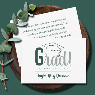 Chic Dark Green and Grey Grad Cap Graduation Card