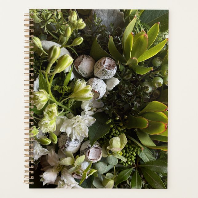 Chic Dark Green Botanical Leaves Planner (Front)