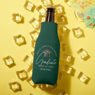 Chic Dark Green Graduate Custom Graduation Party Bottle Cooler