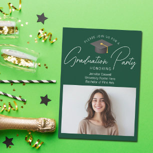 Chic Dark Green Graduate Photo Graduation Party Invitation