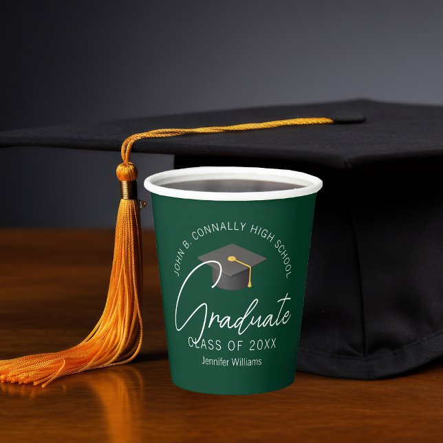 Chic Dark Green Personalized Graduation Party Paper Cups (Creator Uploaded)
