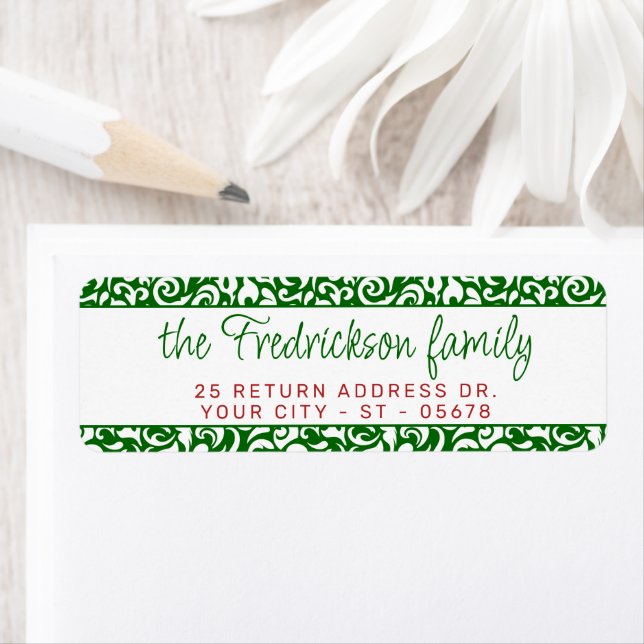 Chic Dark Green White Damask Floral Art Pattern (Insitu)