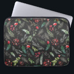 Chic Dark Grey Christmas Botanical Foliage Pattern Laptop Sleeve<br><div class="desc">This pattern features tossed watercolor red florals,  berries & winter greenery for a festive look.</div>