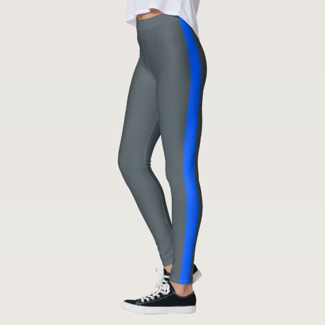 Chic Dark Grey Electric Blue Side Panel Leggings (Left)