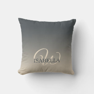 Chic Dark Grey Off-White Ombre Monogram Name Throw Pillow