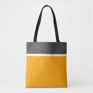 Chic Dark Grey White Top Stripes On Golden Yellow  Tote Bag