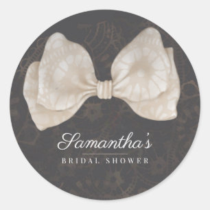 Chic Dark Lace Bow Bridal Shower Classic Round Sticker