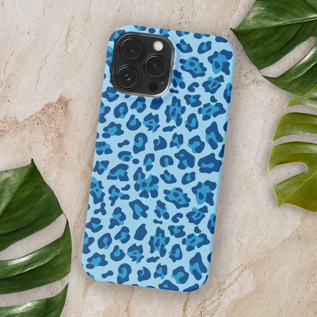 Chic Dark Light Blue Leopard Print On Pastel Blue Case-Mate iPhone Case (Creator Uploaded)