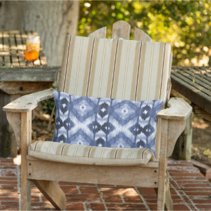 Chic Dark Navy Blue White Ikat Pattern Lumbar Pillow