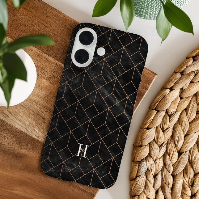Chic Dark Olive Camo Rose Gold Geometric Monogram Case-Mate iPhone Case (Creator Uploaded)