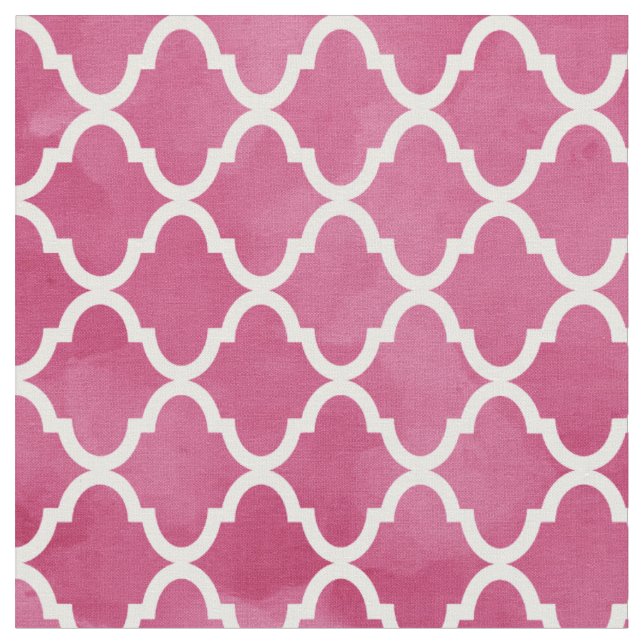 Chic Dark Pink Watercolor Style Quatrefoil Pattern Fabric (Close Up)