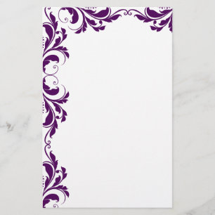 Chic Dark Purple Damask Plain Stationery