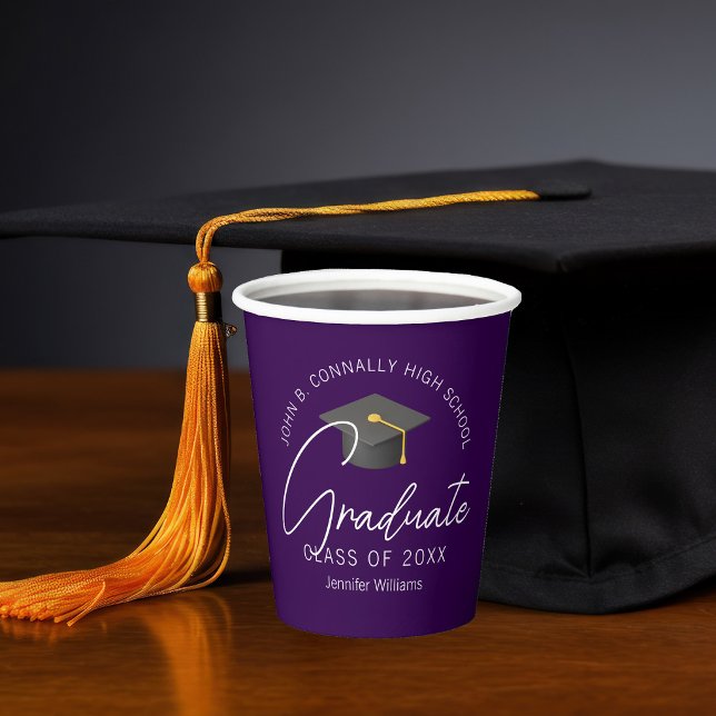 Chic Dark Purple Personalized Graduation Party Paper Cups (Creator Uploaded)