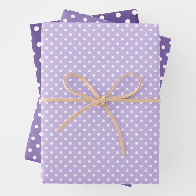 Chic Dark Purple Violet White Polka Dots Pattern Wrapping Paper Sheet (In situ)